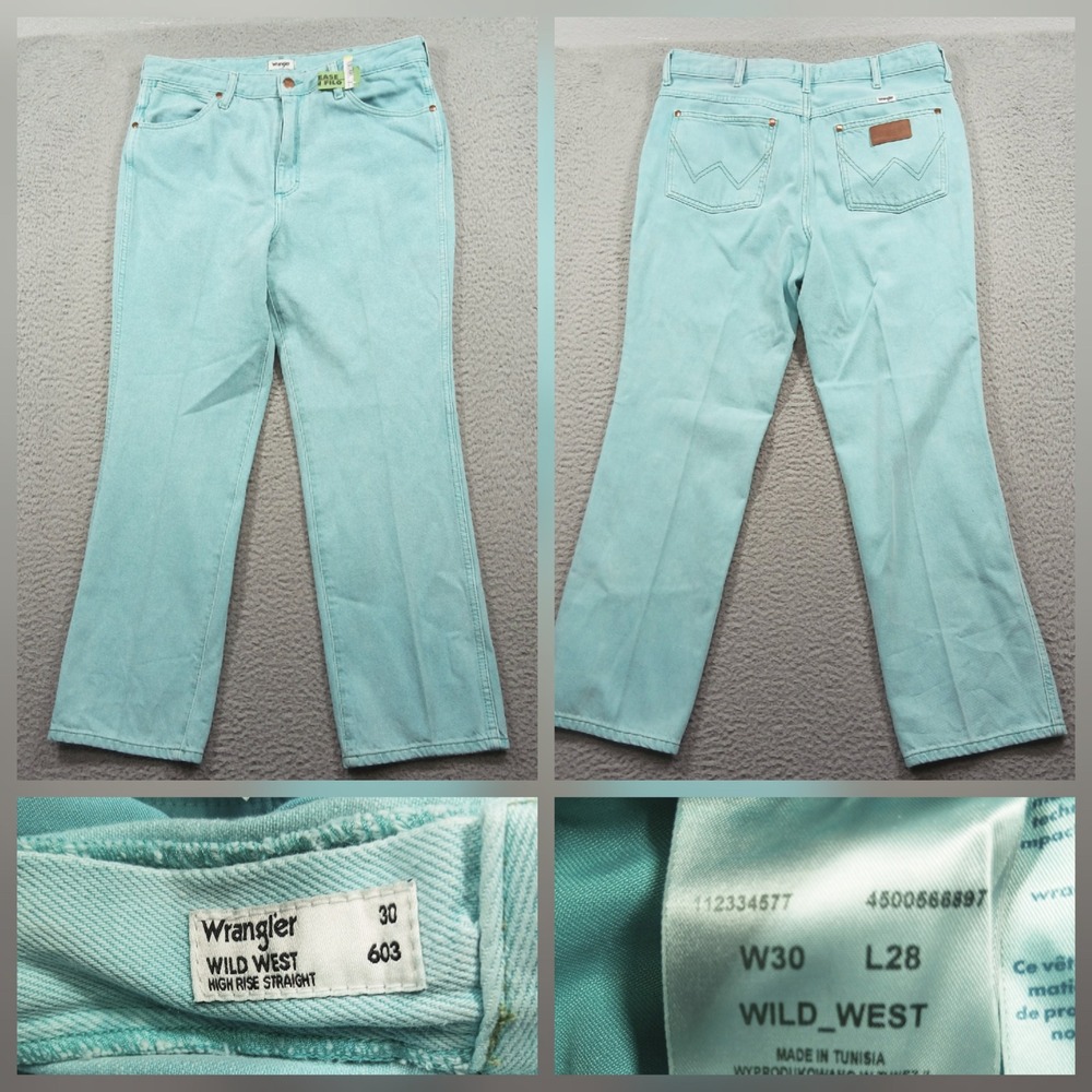 Wrangler Wild West High Rise Straight Jeans Mens 30x28 Mint Green Denim EUC